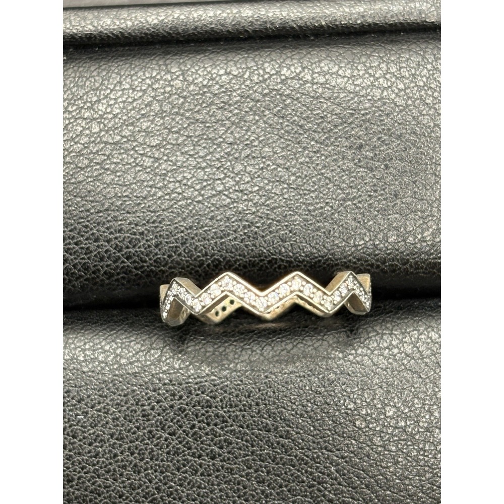 Pandora Sterling Silver Zig Zag Cubic Zirconia Ring Size 7.5 ALE H7